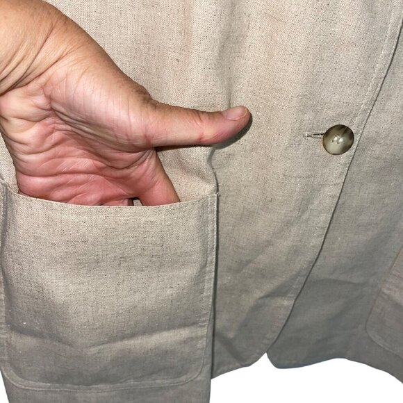 Chaus Vintage 80s Womens Blazer Size Large Tan Long Sleeve Pockets Linen - Picture 9 of 10